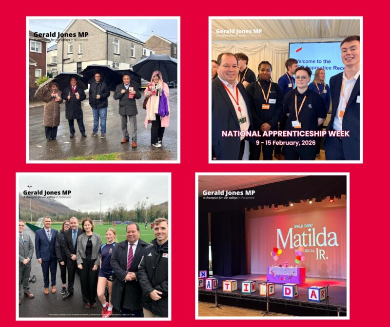 Images of Gerald Jones MP at various locations.