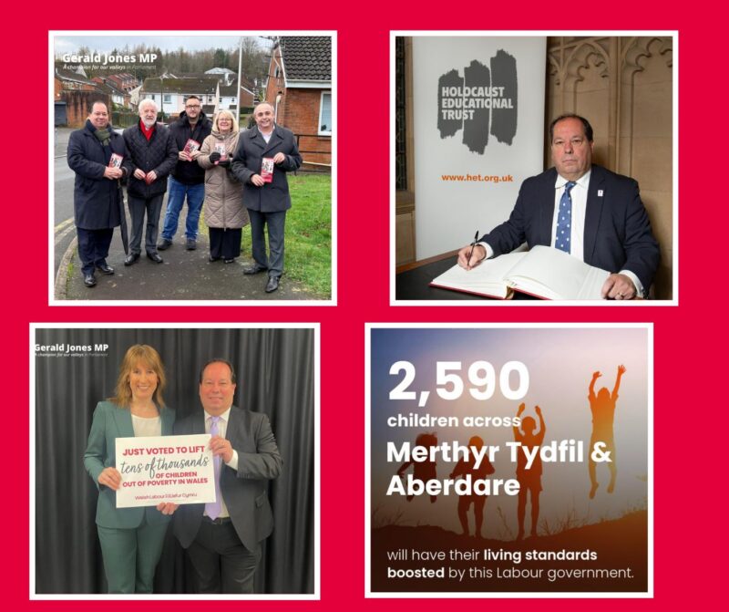 Images of Gerald Jones MP at various locations.