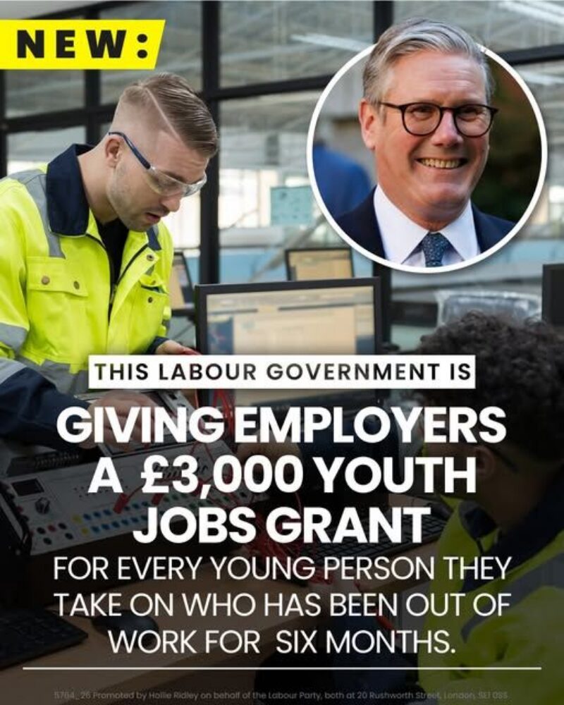 Image of an apprentice, Keir Starmer and text.