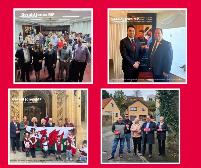 Images of Gerald Jones MP at various locations.