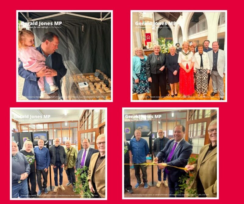 Image of Gerald Jones MP and others at various locations.