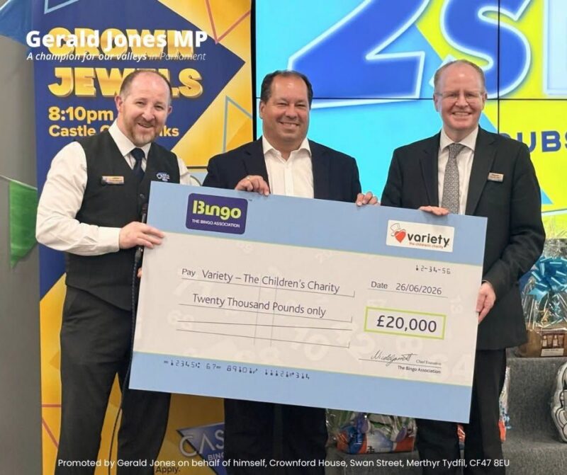 Image of Gerald Jones MP with staff of Castle Bingo.