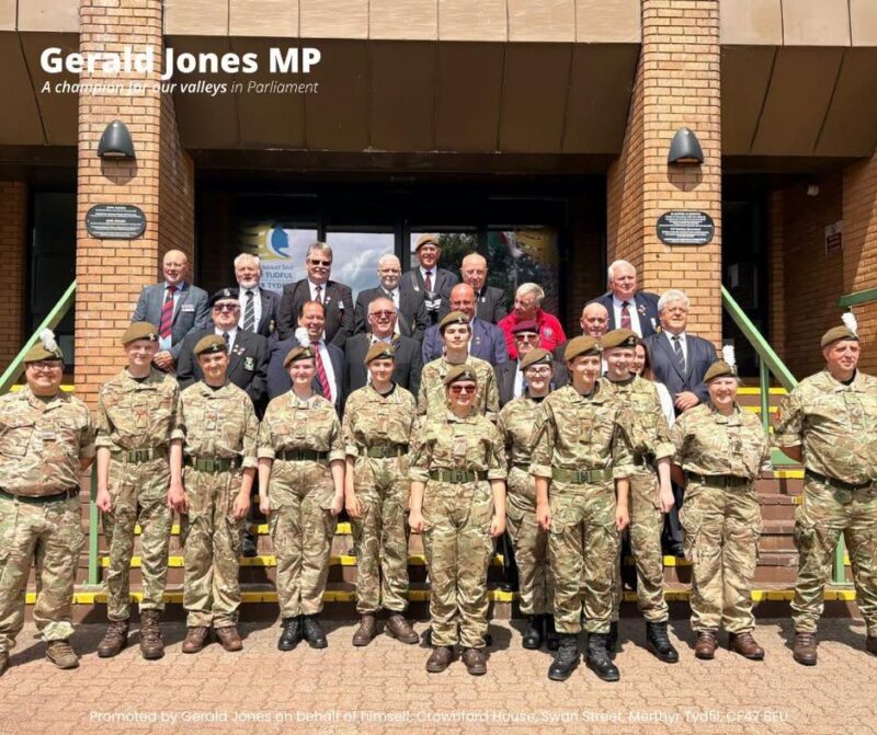 Image of Gerald Jones MP with the cadets and others at the Civic Centre.